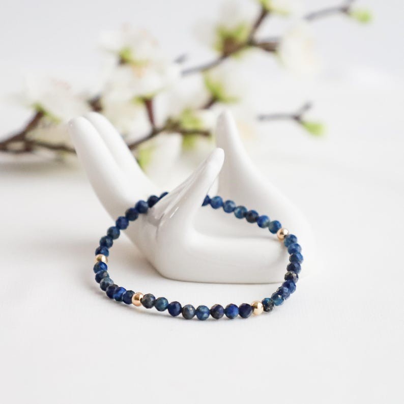 2-3MM Blue Lapis Lazuli Faceted Round Gemstone Beads Stretchable Bracelets 6-8'' gallery