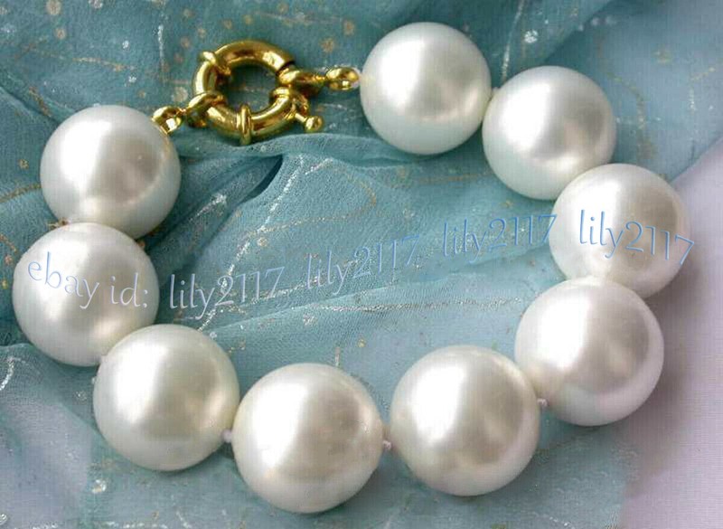 Huge White South Sea Shell Pearl Round Beads Bracelet 8 inch 12/14/16/18/20mm gallery