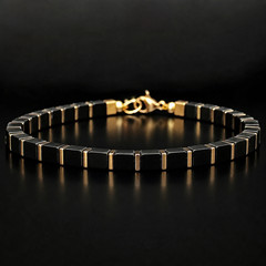 Genuine Black Onyx Bracelet Square Gemstone Beads Mens Womens Jewelry 7.8in