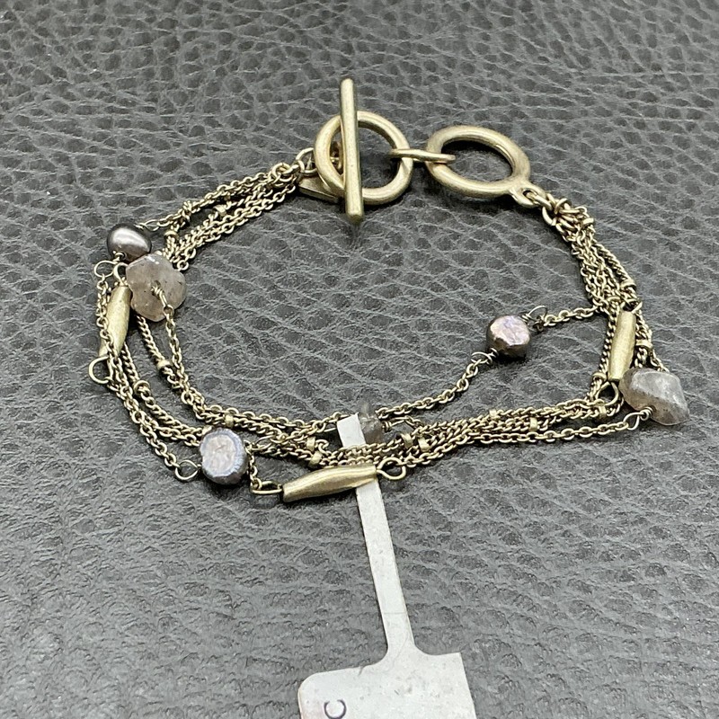 Banana Republic Bracelet Gold Tone Beaded Chain Womens 7.5 In Toggle Strand gallery