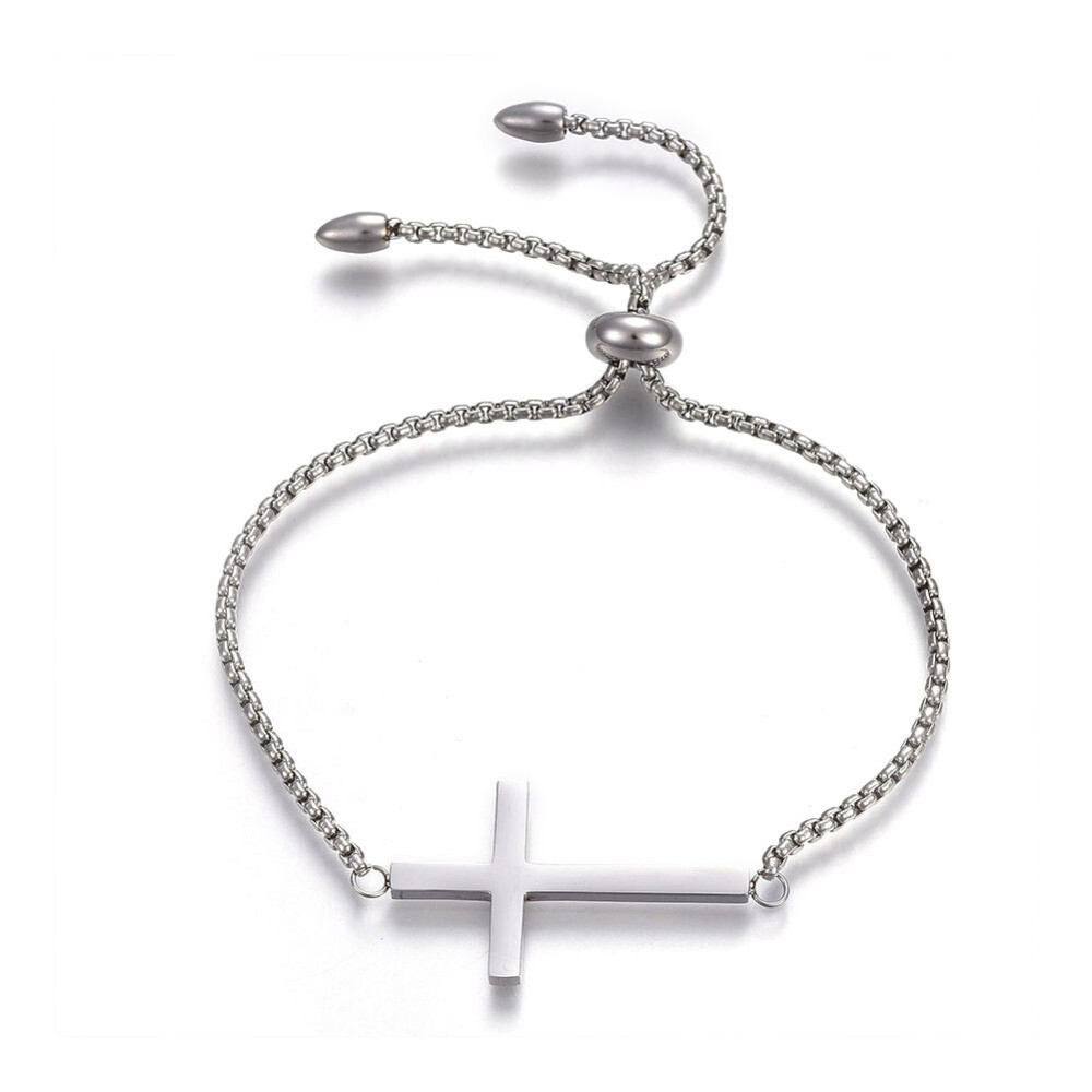 Adjustable Stainless Steel Slider Bracelet Box Chain Cross Gold Adjustable A113 gallery