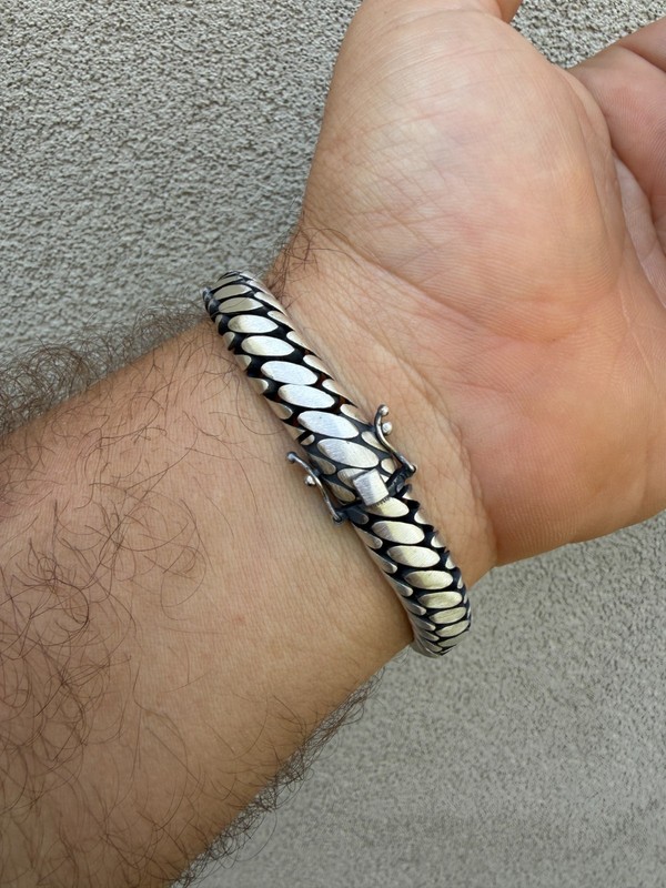Custom 3 Link Miami Cuban Python Bracelet 12mm Real 925 Silver Oxidized Finish gallery