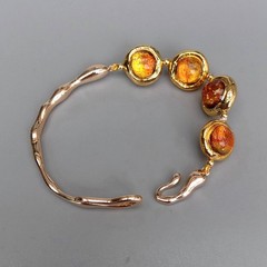 Golden Brown Murano Glass Gold Plated Bangle Asymmetric Beaded Bracelet