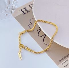 Women Girl 14K Gold Stainless Steel 3mm Rope Chain Bracelet 6+2inch Gift PE46