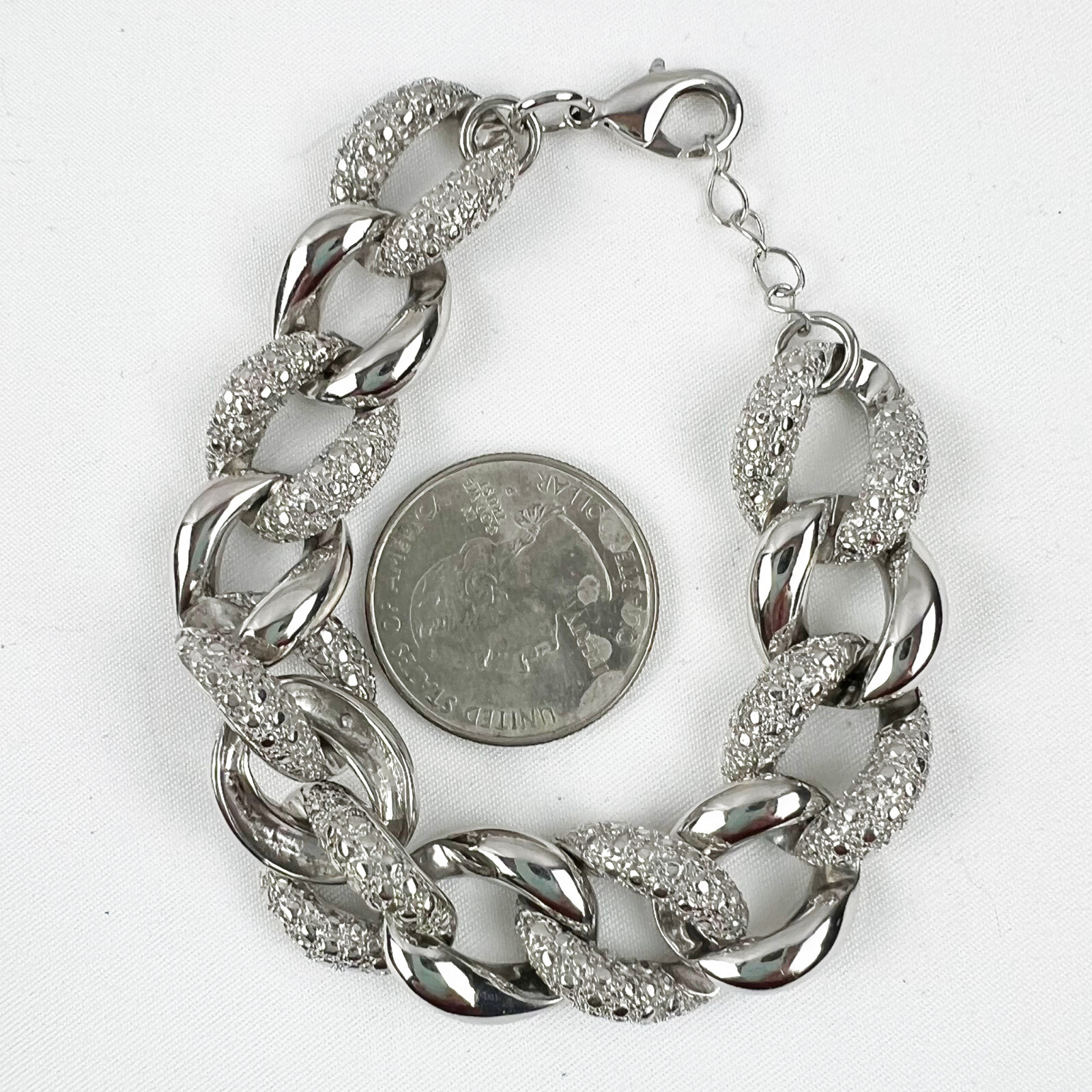 Vintage Silver Tone Large Link Chain Bracelet, smooth & textured links gallery