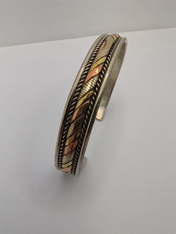Cuff Bracelet. Three Metal Brass, Copper & Silver Tone Metals Design. 1 Bracelet gallery