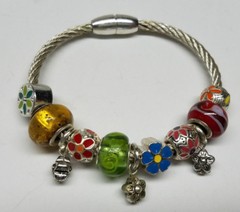 FLOWERS Charm Cuff Bangle Bracelet Glass European Style Bead Balls Crystal NEW