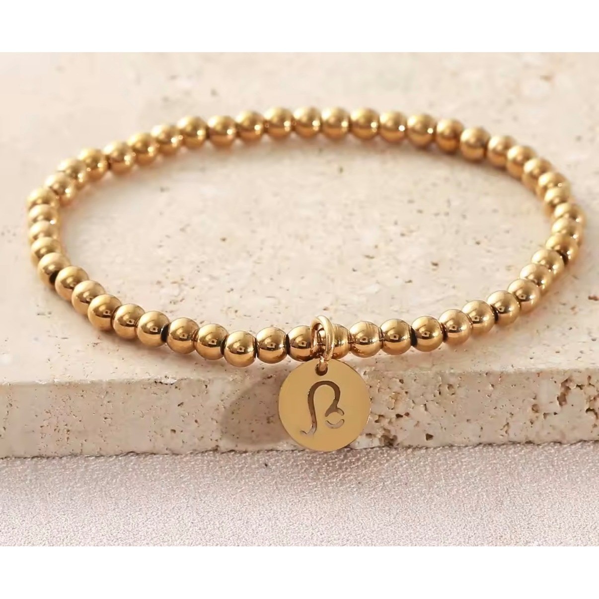 Leo Zodiac 14k Gold plated Beaded Stretch Elastic Astrological water resistant gallery