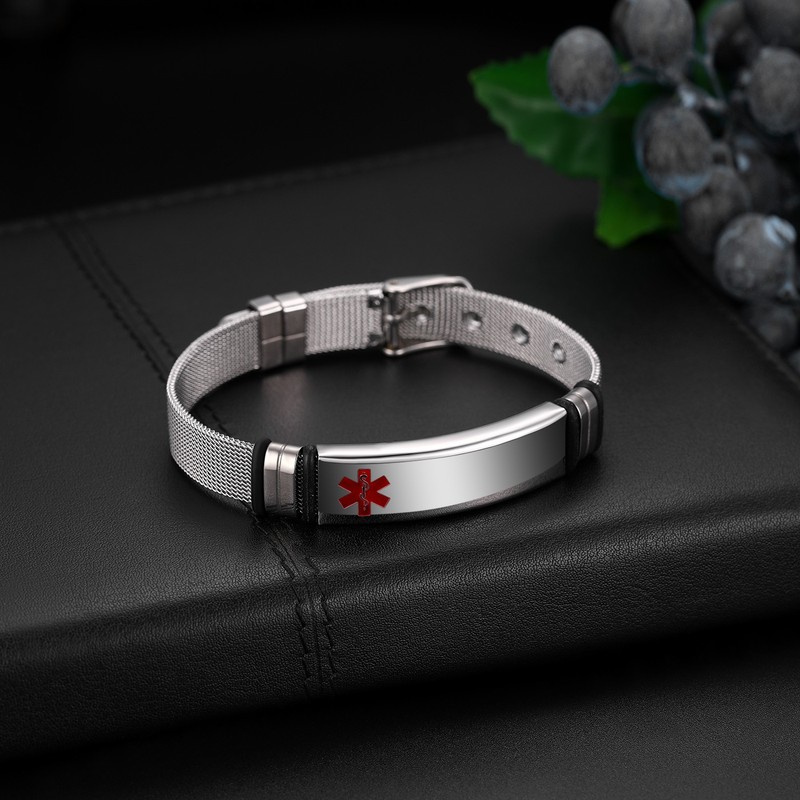 Custom Medical Alert ID Mesh Bracelet Emergency Conditions Allergies Diabetic gallery