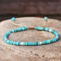 Blue Turquoise Tube Beads Healing Protection Luck Bracelet for Women Men Gift