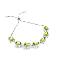 Peridot Pears 9X6 MM 925 Sterling Silver Adjustable Bracelet Handmade Gift Her.