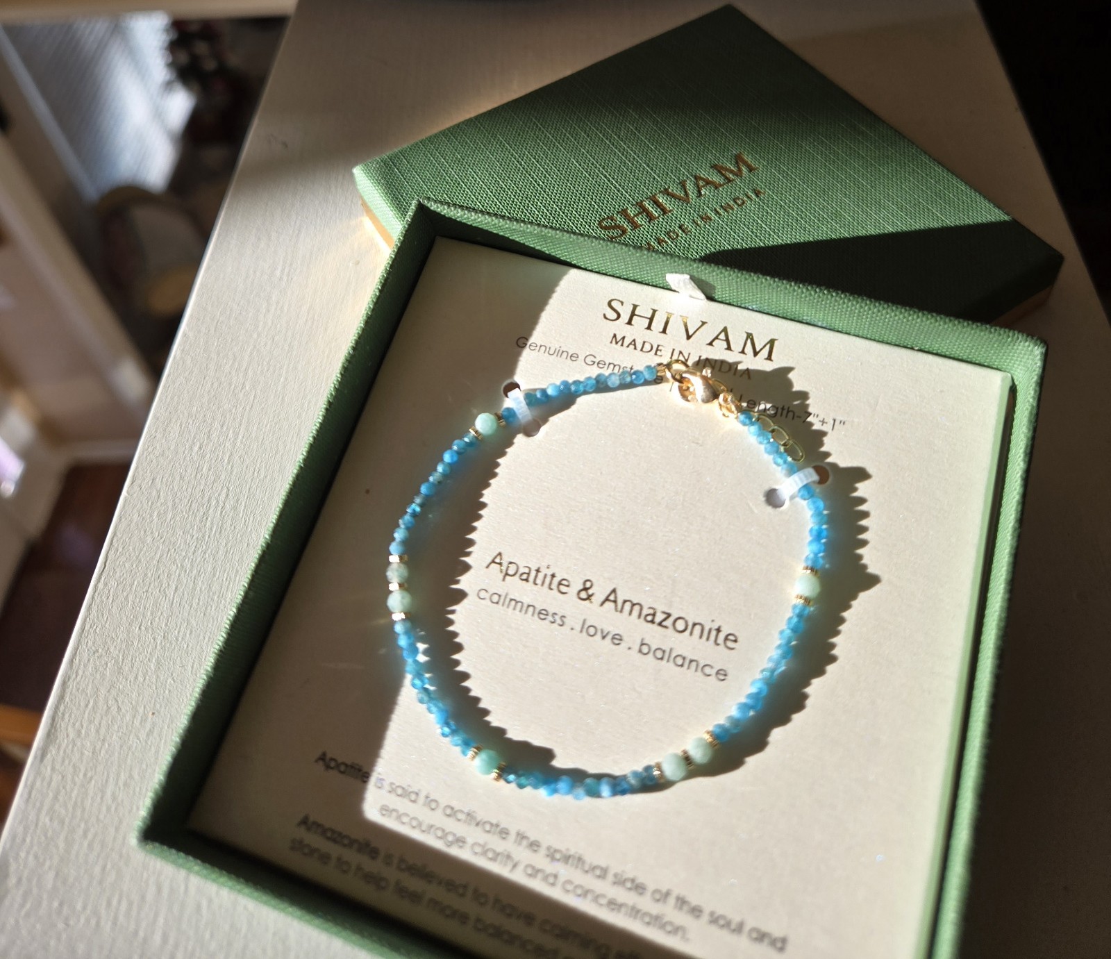 Shivam Blue Apatite & Amazonite Beaded Bracelet Length 7”+1" Extender NIB gallery