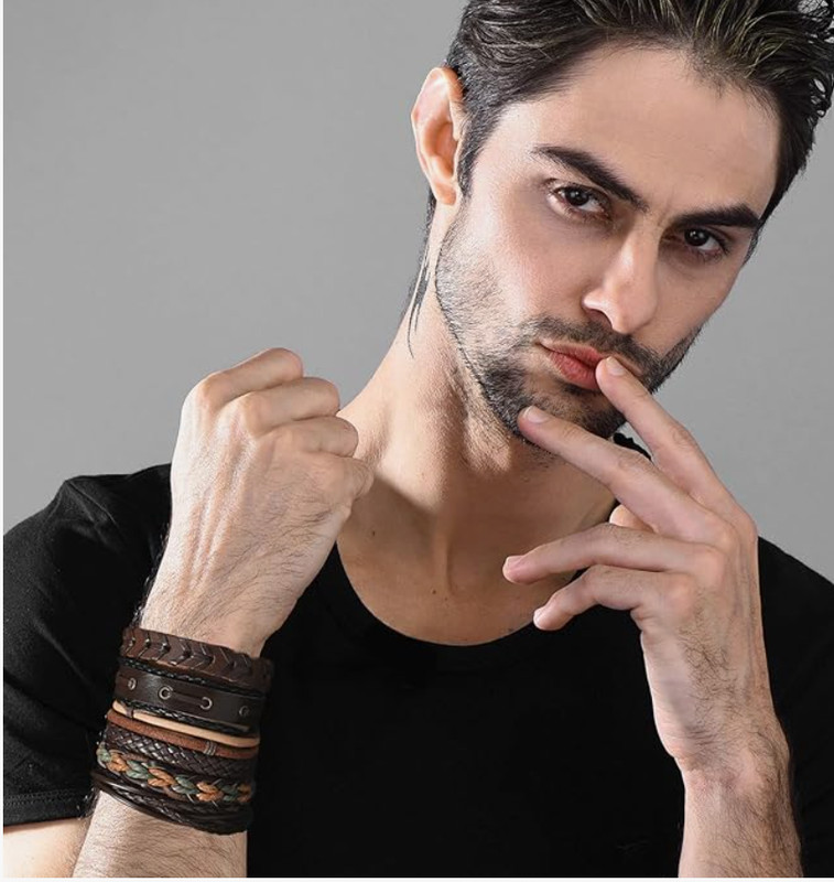 2-6pcs Punk Multilayer Leather Bracelet Unisex Braided Bangle Wristband Jewelry gallery