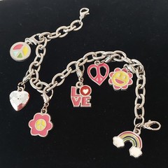 Interchangeable Charm Bracelet Enamel Peace Love Rainbow Flower Smiley 8″
