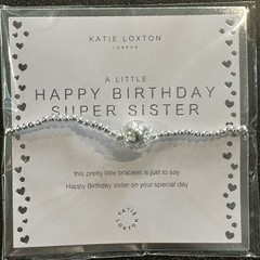 Happy Birthday Super Sister Silver Plated Beaded Bracelet Inlay Heart Ball Charm