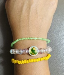 St. Jude bracelet Beads, Clear Bracelet, Set 3 Bracelets, Green,Yellow And Clear