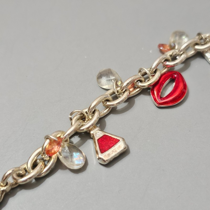 MakeUp Charm Bracelet Shopping Fashion Novelty Red Lipstick Compact Silvertone gallery