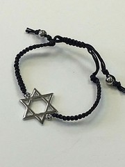 STAR OF DAVID SILVER CHARM MENS WOMENS ADJUSTABLE BLACK STRING BRACELET 6″ 7″ 8″