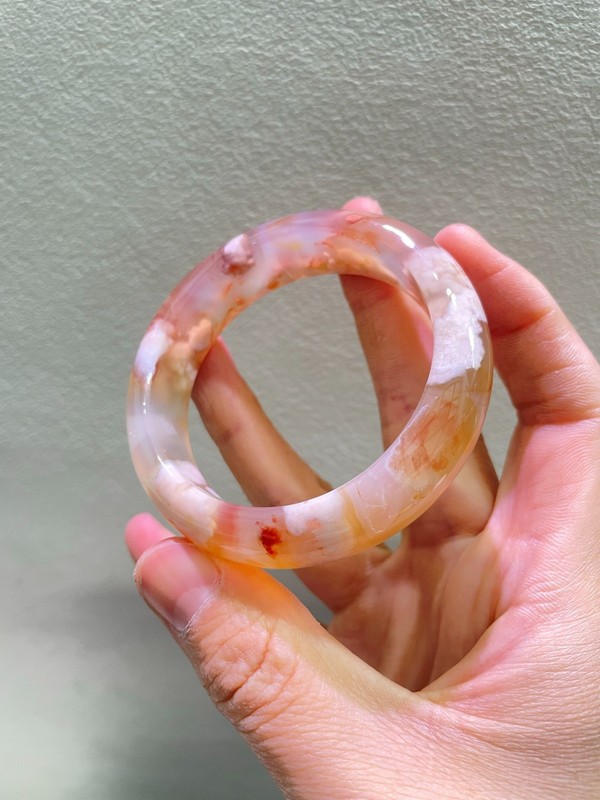 54.6mm Natural Cherry Blossom Agate Crystal Quartz Handmade Bangle AAA gallery