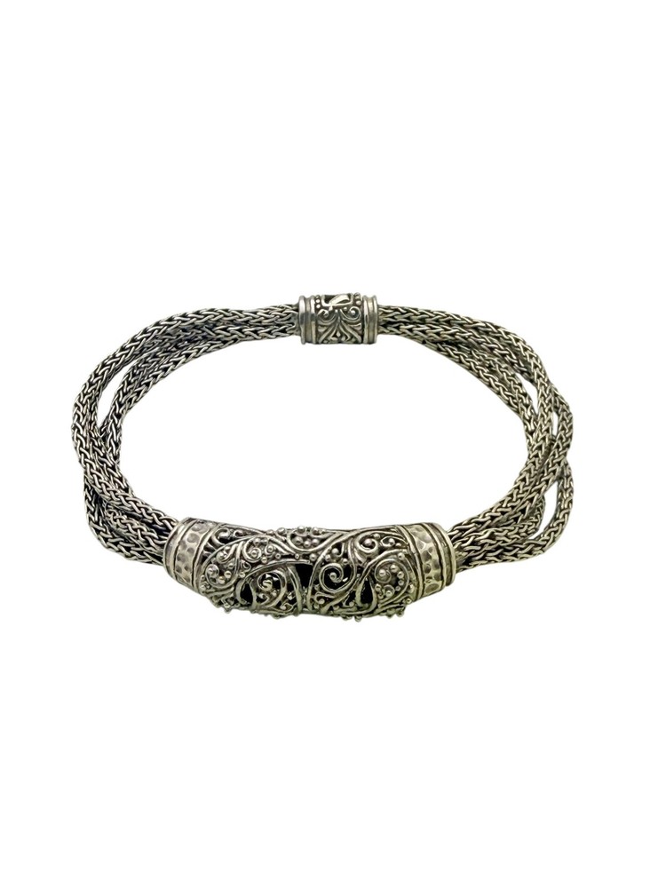 Sarda Bali Sterling Silver Weave Scroll Design Multi Strand Chain Bracelet 7"