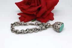 Sterling Silver Danecraft Faux Stone HUGE Charm 40g Bracelet CAT RESCUE