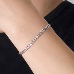 Italy 925 Sterling Silver Curb Cuban Link Chain Bracelet 3mm-4mm for Men Women
