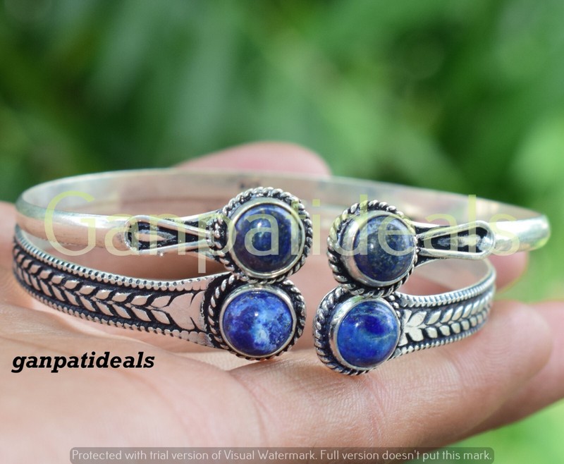 Lapis Lazuli Gemstone Cuff Bangle 2pc Wholesale Lot 925 Silver Plated Jewelry gallery