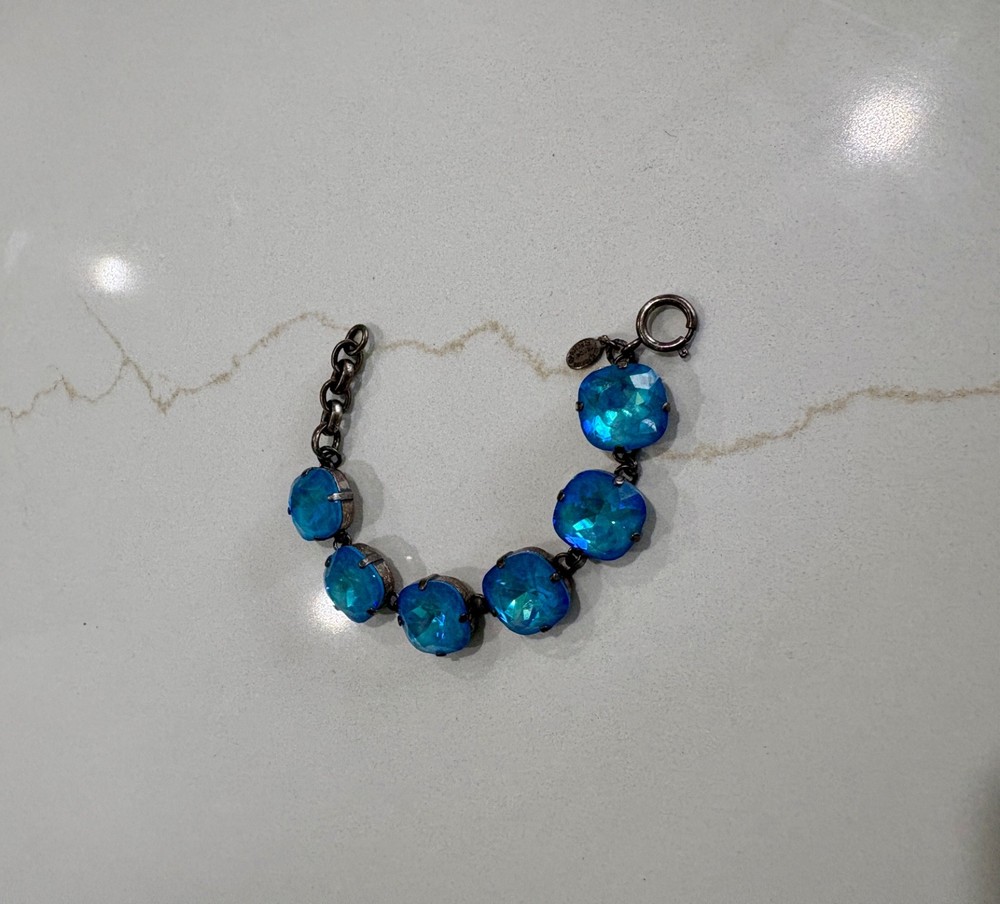 Catherine Popesco France Blue Crystal Bracelet Gunmetal Tone Signed Swarovski St