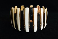 Gold And White Enamel Cuff Bracelet 1 5/8” In Height. 8” Wrist Size. (888)