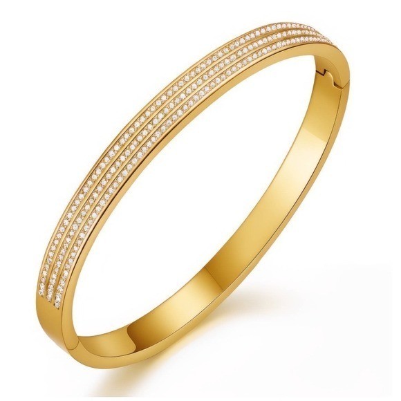18K Gold Plated Stainless Steel Cubic Zirconia Bangle Bracelet gallery