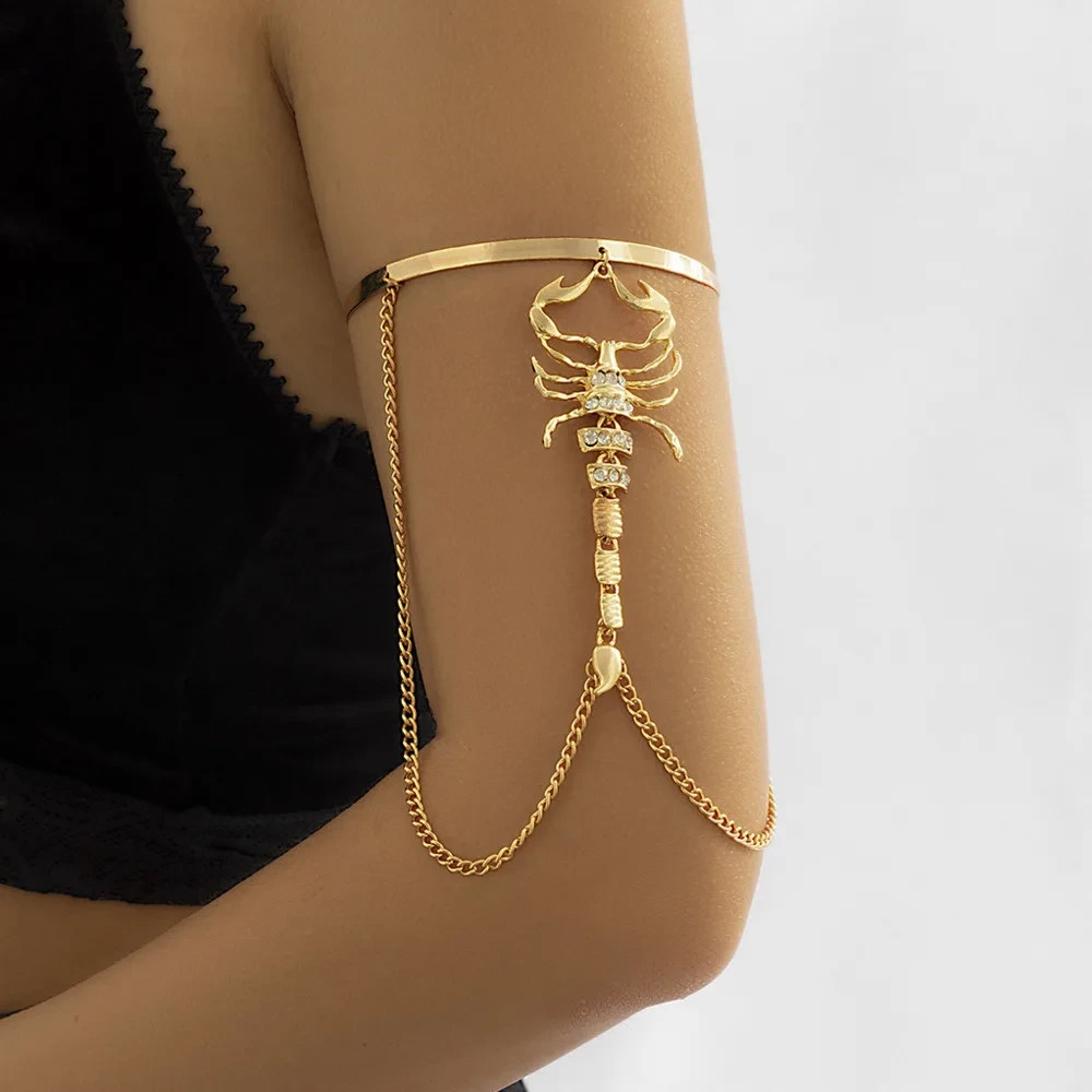 Gold Scorpion Upper Arm Cuff Women Punk Goth Rhinestone Bracelet Party Jewelry