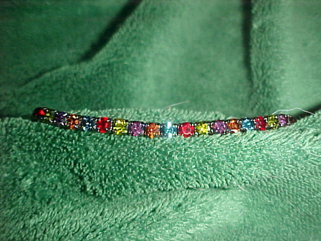 Vintage! Blue/Red/Green/Orange/Pink Rhinestones Stretch Bracelet gallery