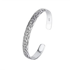 925 Sterling Silver Wave Bracelet Retro Adjustable Bangle Women Jewelry Gift