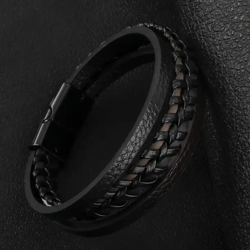 Men Jewelry Black Brown Leather Bracelet gallery
