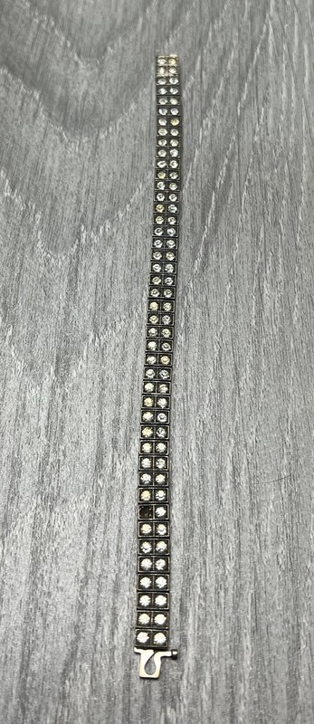 Vintage Sterling Silver Double Row Rhinestone Art Deco Bracelet 26.8g Pat. 1947 gallery