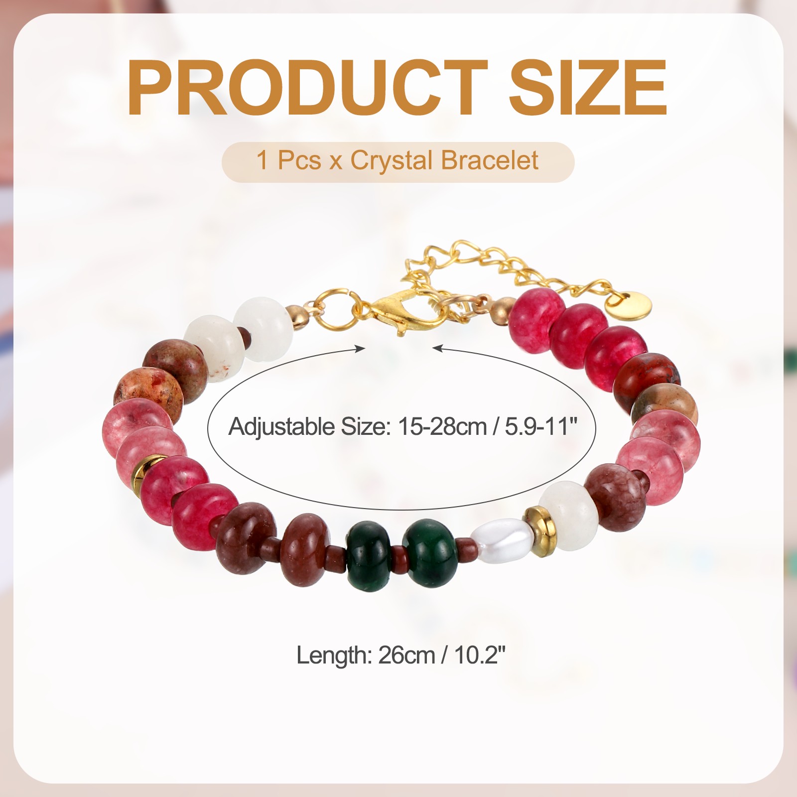 8.5mm Colorful Gemstone Beaded Bracelet for Women Birthday Gift, Brown-Green gallery