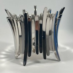 Stretch Silvertone Bracelet Stretch Wide Bars Abstract Contemporary Modern Crown