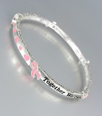 Silver BREAST CANCER AWARENESS Pink Ribbon HEARTS Stretch Stackable Bracelet