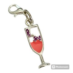Champagne Glass Cocktail Flute Cup Clip On Charm Zipper Pull Purse Bracelet Pink