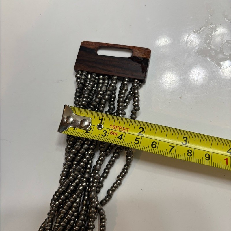 Avalaya Gunmetal Silver Multi Strand Beaded Stretch Bracelet with Wooden Clasp gallery