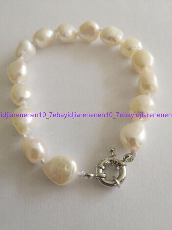 Genuine 7-8/8-9/9-10mm White Baroque Freshwater Cultured Pearl Bracelet 7.5 in gallery