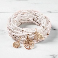 Bohemian White Agate Beaded Stacking Bracelets – Set Of 3 – Tree Of Life