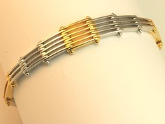 Sterling Silver Two Tone Link Bracelet Platinum Rhodium Finish 7″ NEW N