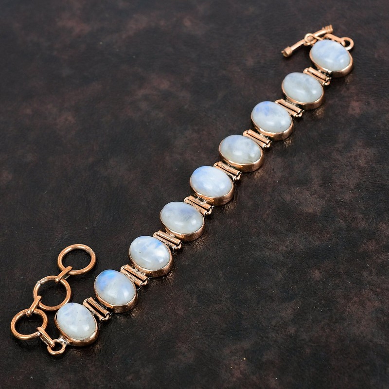 Rainbow Moonstone Adjustable Bracelet Handcrafted Copper Valentine Gift 6.0" gallery
