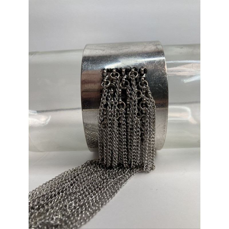Mia Collection Silver Color Cuff 1.5 Inch Wide Bracelet with Chain Fringe gallery