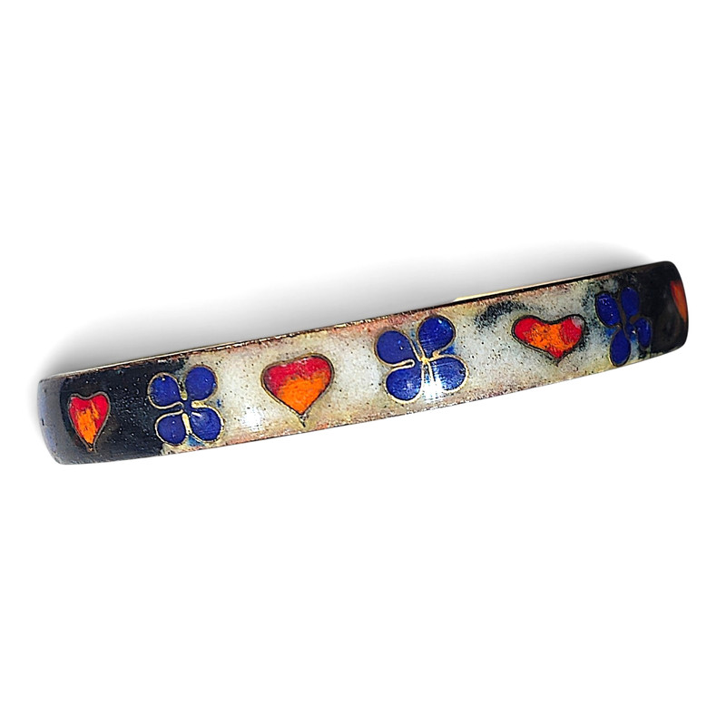 Vintage Robert Kuo Signed Cloisonne Bangle Bracelet Hearts Flowers Enamel Old gallery