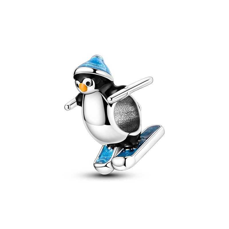 MULA 925 Sterling Silver DIY Charm Enamel Cute Penguin Ski for Women Bracelet gallery