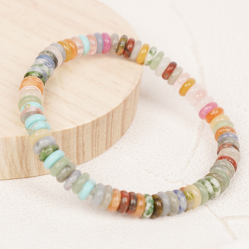 Beaded Symthetic Multi Color Disk Stone Elastic Bracelet gallery