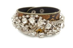 Bracelet Silver Tone Crystal Leather 7.5″