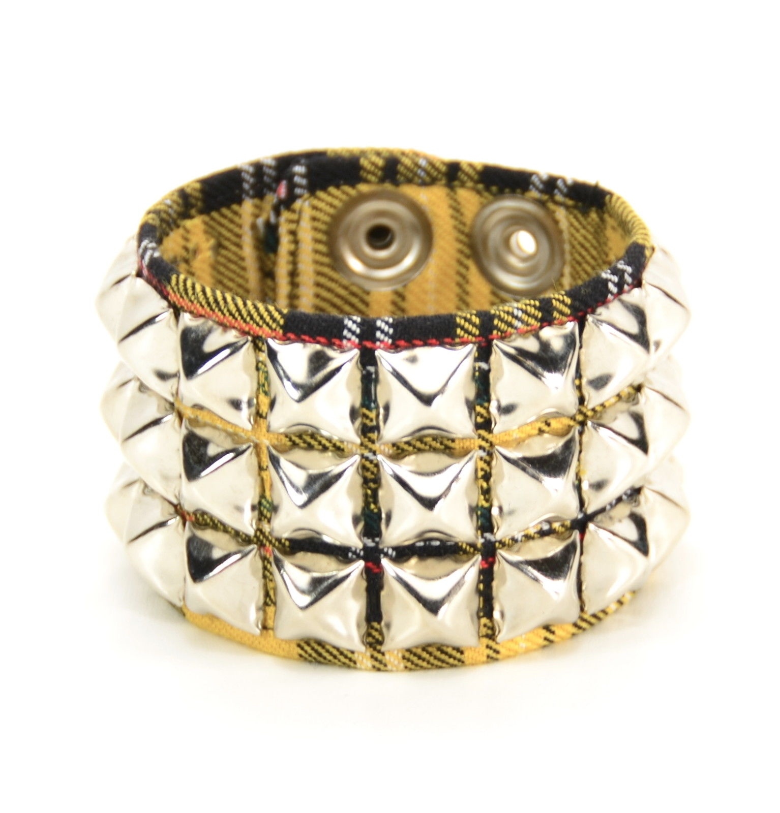 Plaid Yellow Studded Punk Cyber Goth Rockabilly Wrist Cuff Rockabilly Bracelet gallery